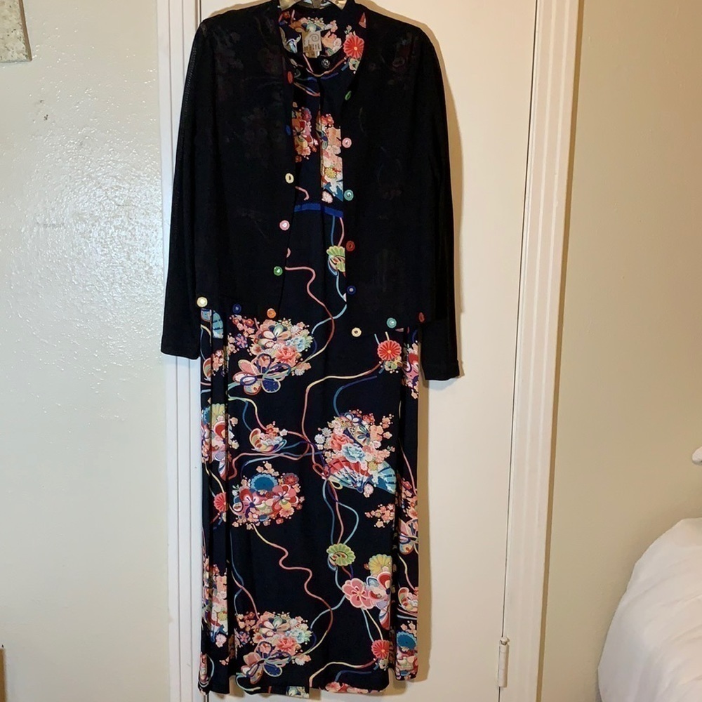 F.L. Malik Whimsical Sleeveless Maxi Dress/Cardigan, M